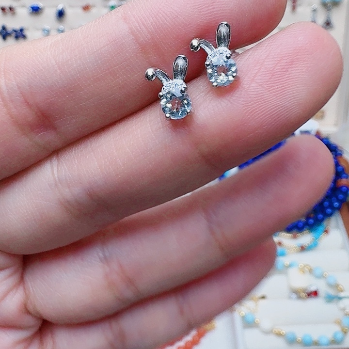 海蓝宝石耳坠银S925镶嵌耳钉674