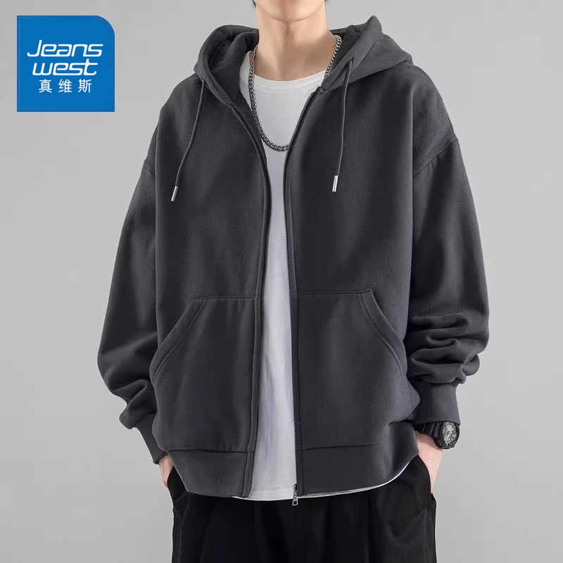 真维斯2026春秋开衫连帽卫衣男款男生衣服高级感外套秋冬宽松上衣