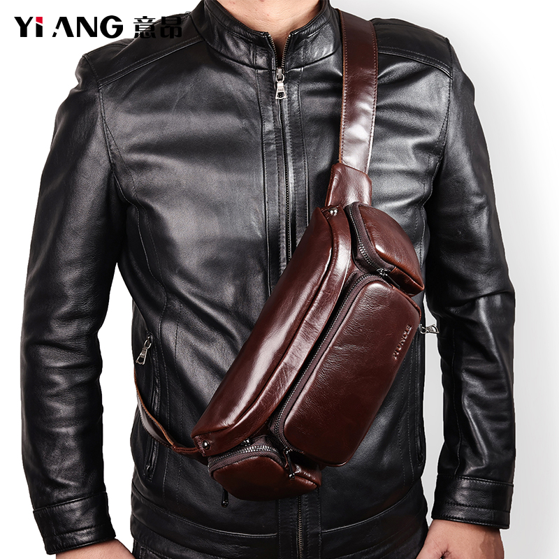 头层牛皮胸包男士胸前斜挎包纯皮真皮腰包斜肩背包手机小挎包复古