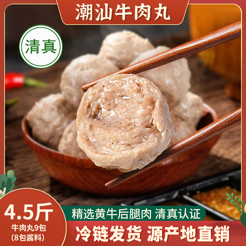 【牛肉丸】正宗潮汕牛肉丸清真爆汁火锅烧烤串串食材丸子250g*9包