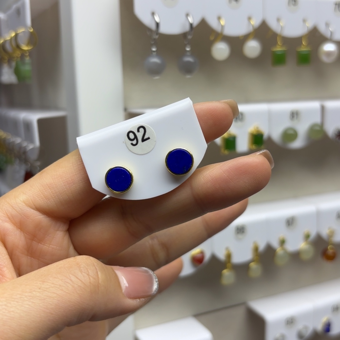 青金石银S925镶嵌耳饰