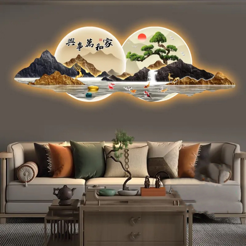 2025新款迎客松客厅山水画装饰画新中式沙发网红家居新房装饰品