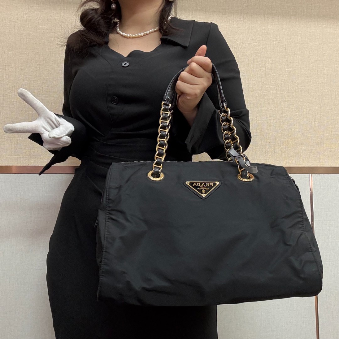 95新 Prada/普拉达 皮穿链黑色尼龙包/云海优选/H22807