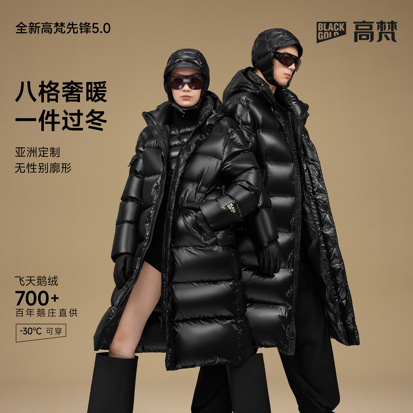 【高梵黑金鹅绒服】先锋5.0八格长款男女同款加厚防水亮面鹅绒服Y