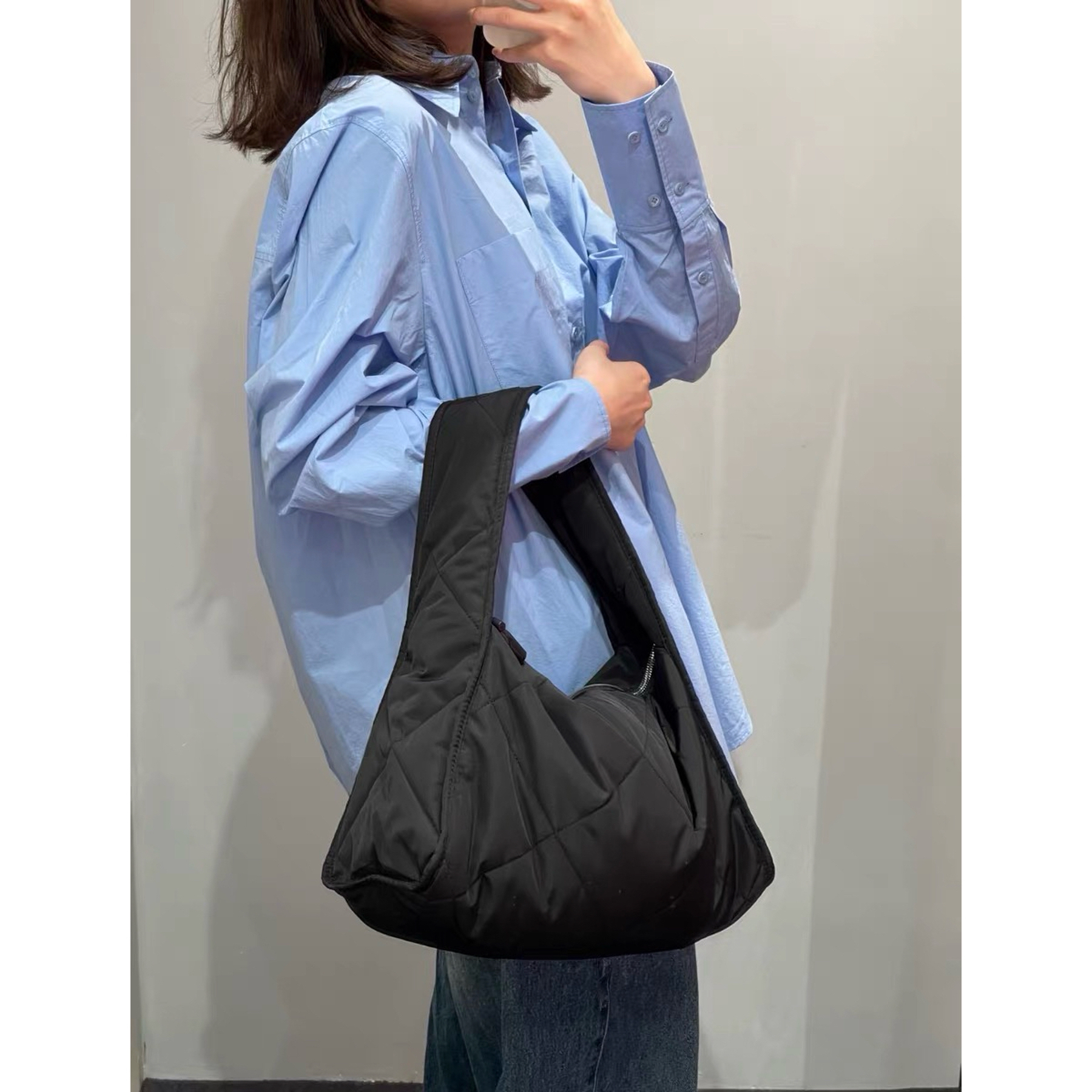 韩国小众！菱格纹绗缝大容量单肩包腋下包   B3098