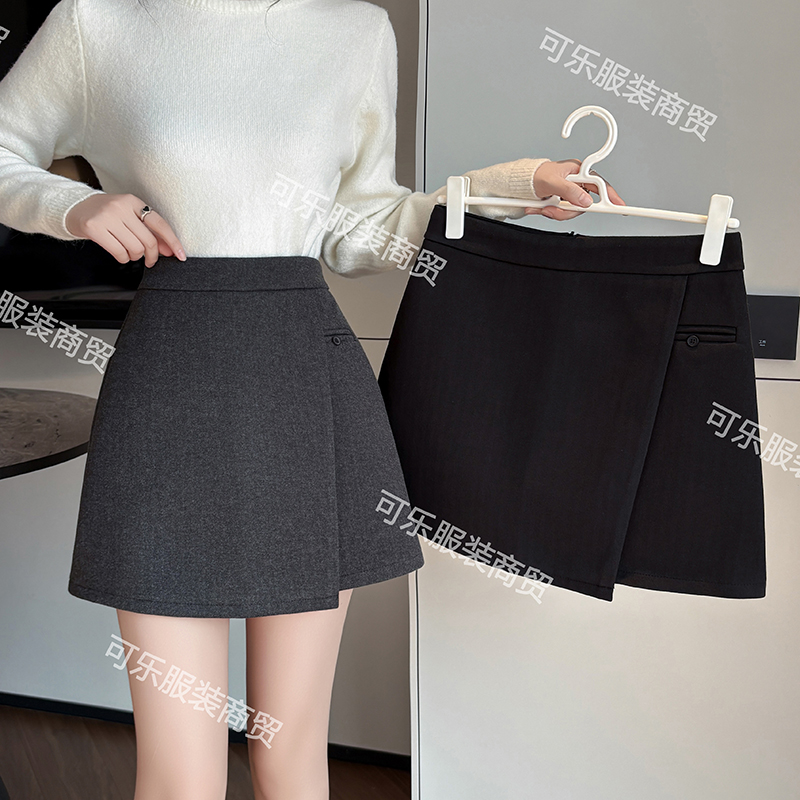 2025秋冬新款不规则a字半身裙女遮肚子高腰显瘦设计感毛呢短裙