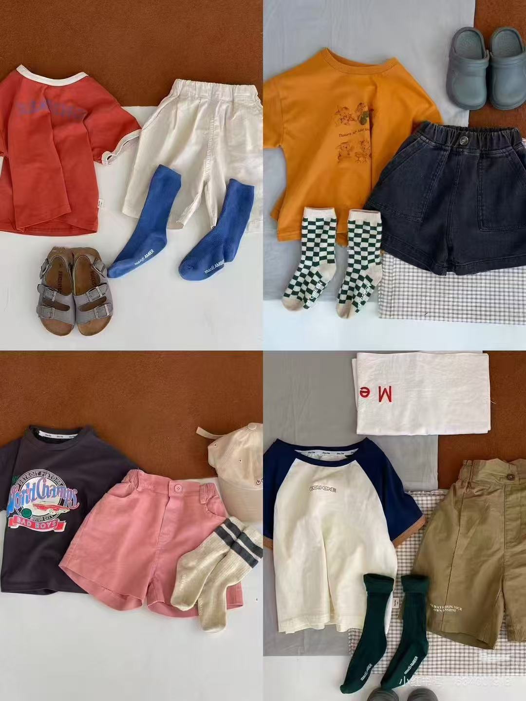 Z529-儿童棉纱皱皱套装（颜色花型混发）