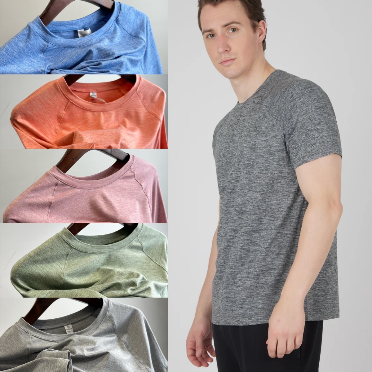 外贸夏季男士软糯高弹力圆领短袖T恤百搭运动透气纯色汗衫2001