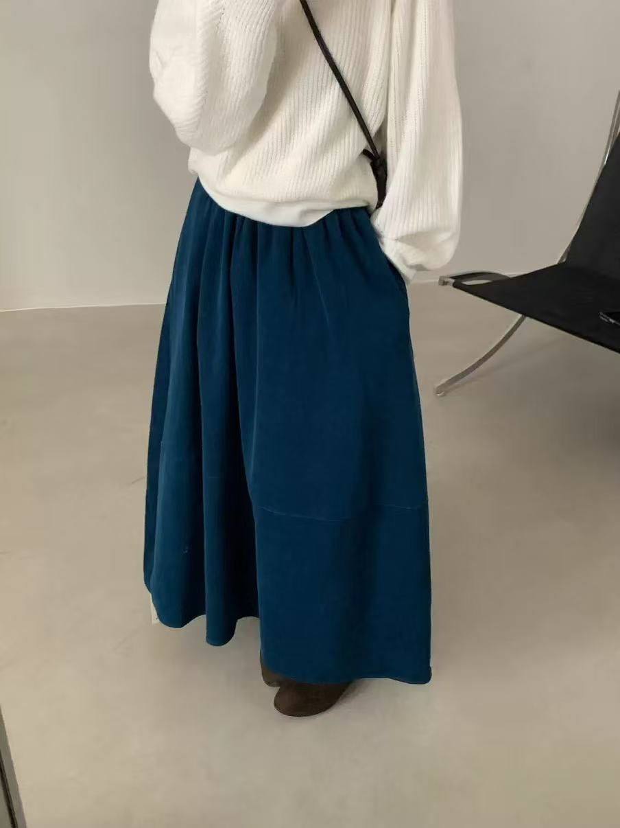 韩系秋季灯芯绒A字半裙百搭遮肉显瘦松紧腰半身裙H9462