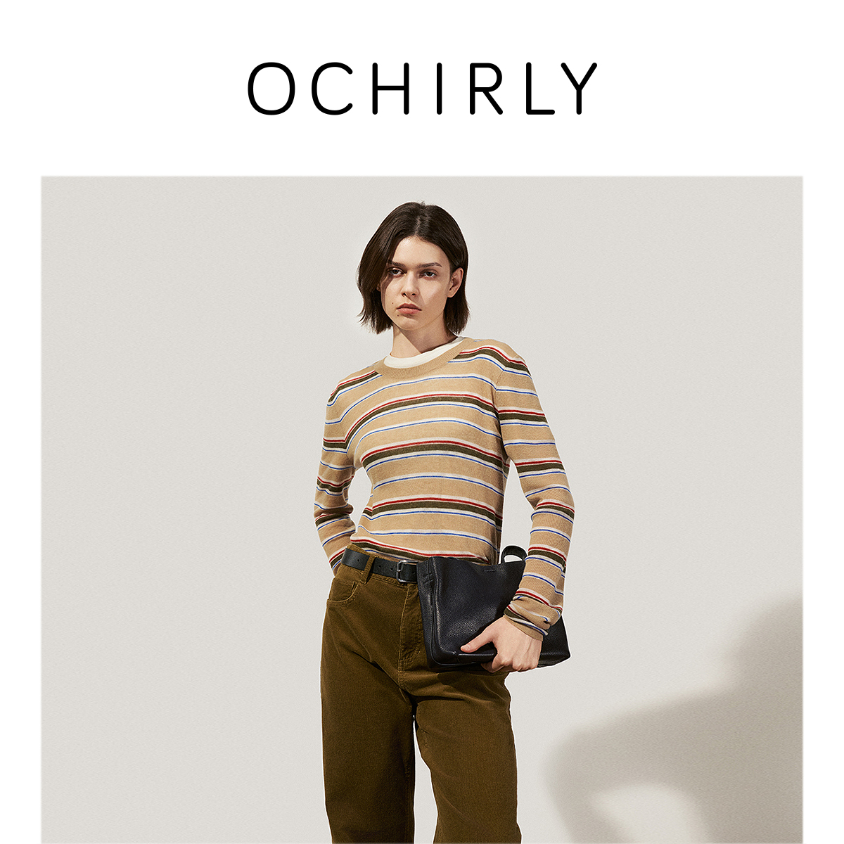 OCHIRLY欧时力 针织衫套头毛衣女条纹别致2025春季新品