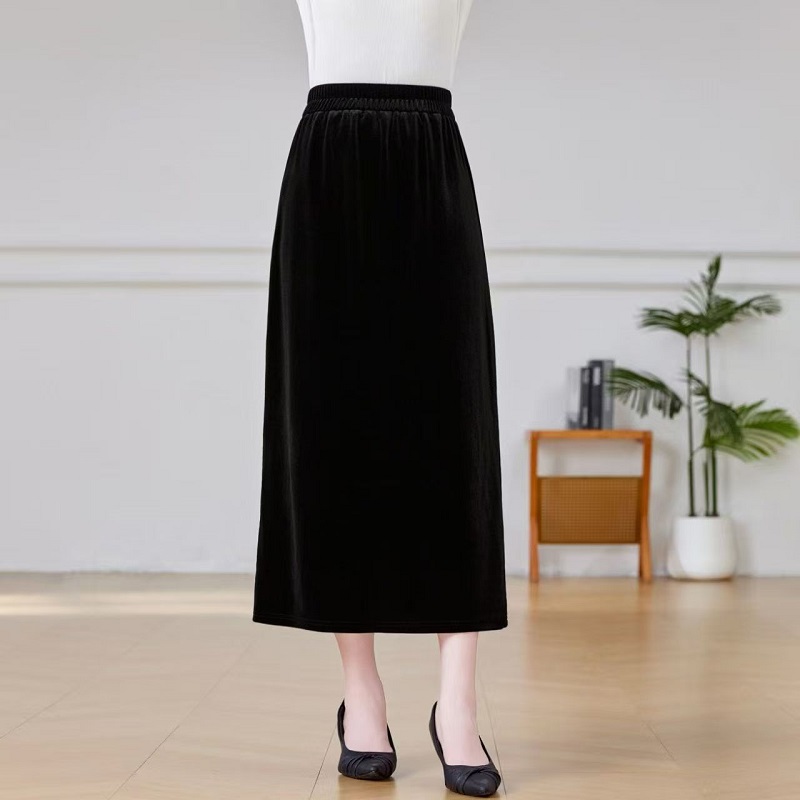 秋冬内搭半身裙加绒雪尼尔遮肉显瘦梨形半身裙百搭中长半身包臀裙