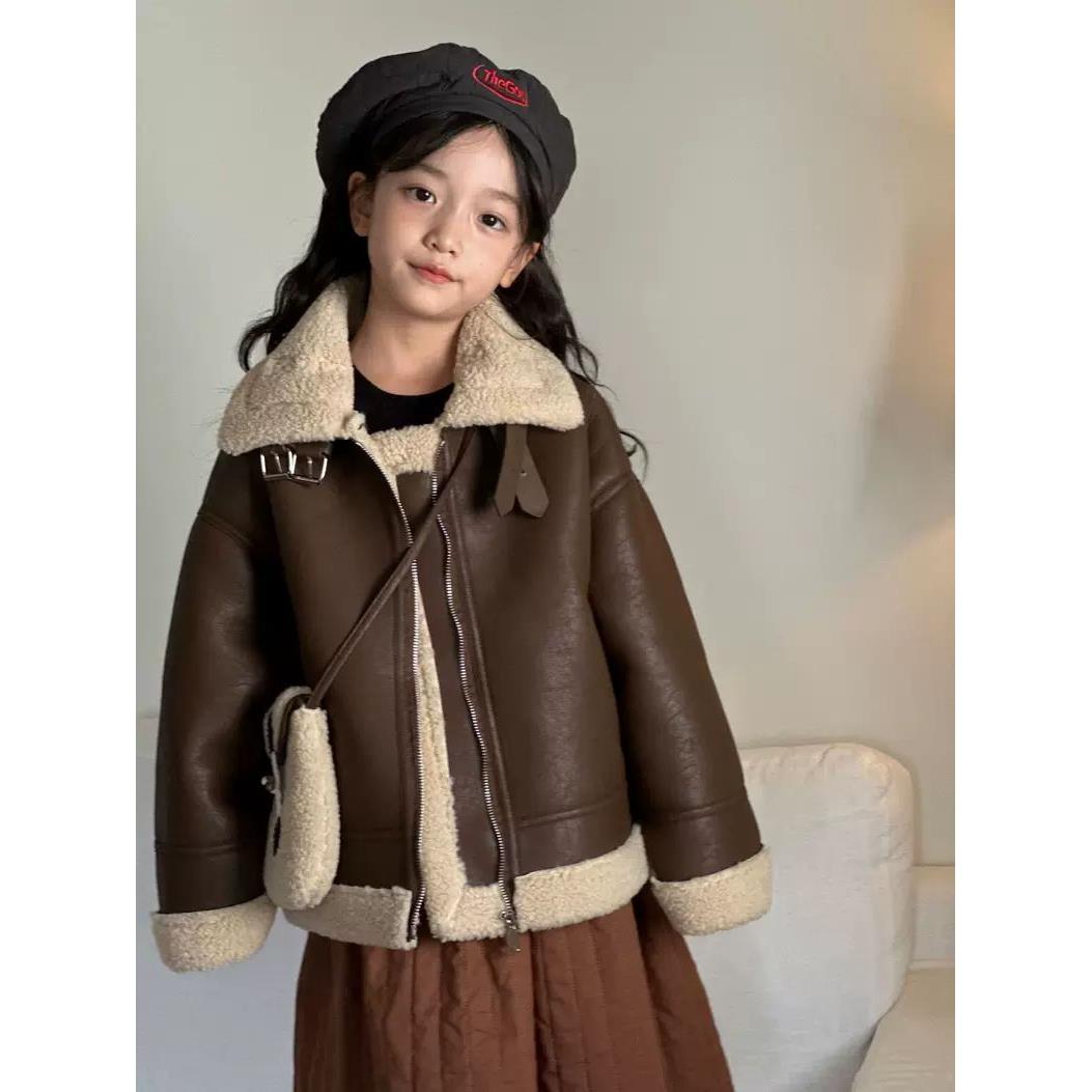 YeeHoO英氏【断码】女童皮毛一体皮衣2025新款加绒外套秋冬季儿童洋