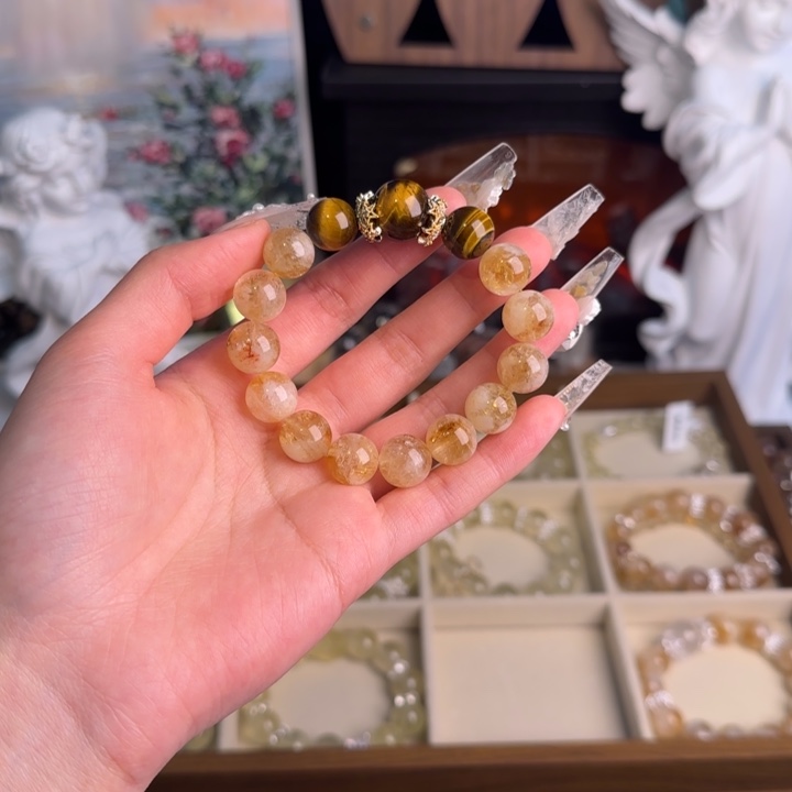 水晶手串18K金镶嵌黄塔晶