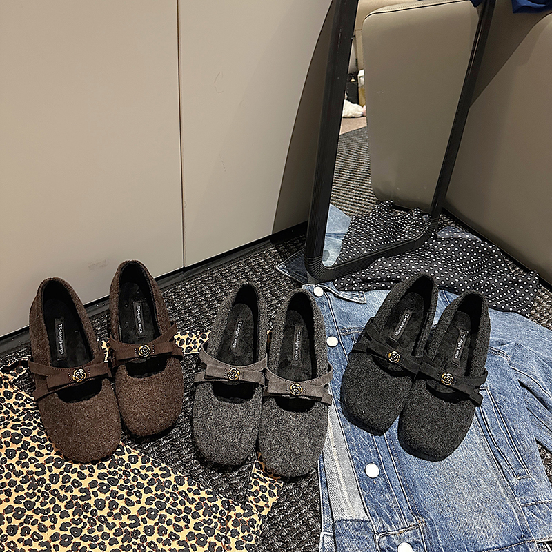 【张领领推荐】厚底增高时尚毛呢加绒法式休闲小单鞋女MTB57900A-X