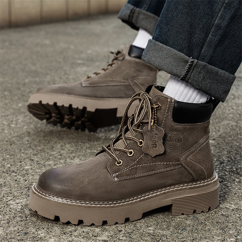 JEEP吉普男鞋2025秋季新款厚底复古工装靴男士户外防滑耐磨马丁靴