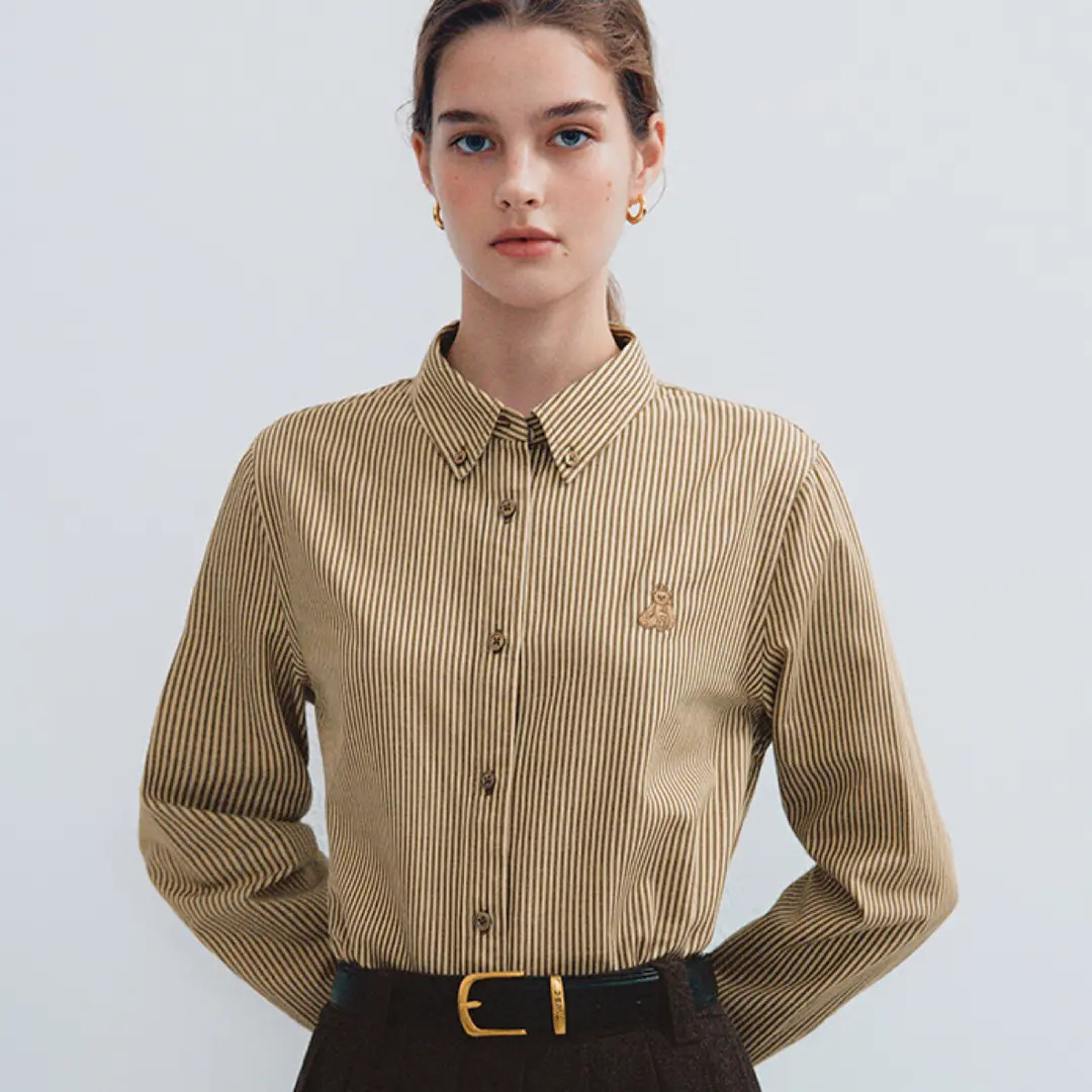 Teenie Weenie小熊字母条纹衬衫女25年冬季新款TTYS254VW1K