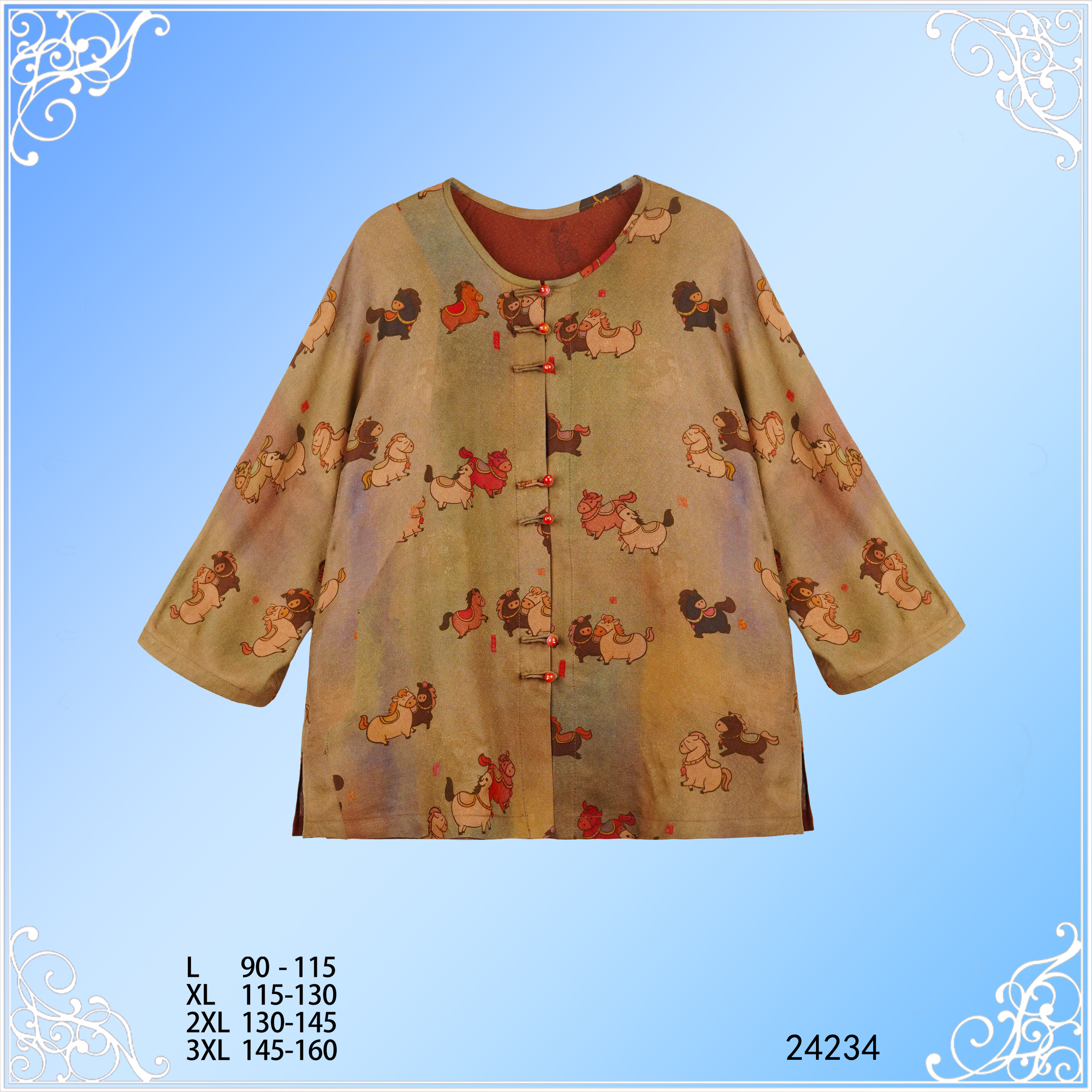 WW2025 新款圆领红云纱五分袖满萝新中式小马驹短外套 24234