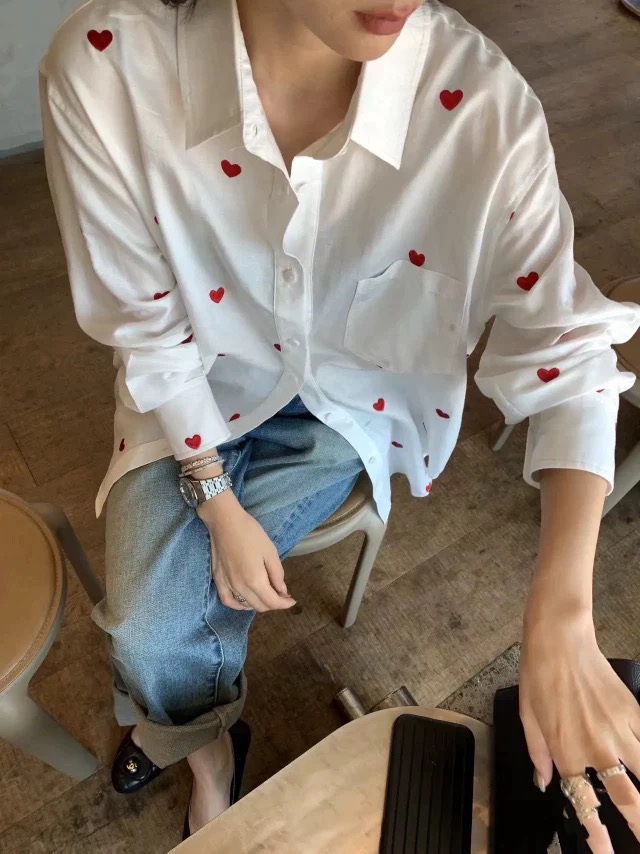 陈思思 [衬衫合集401-450] 宽松春秋新款打底棉质长袖衬衫女