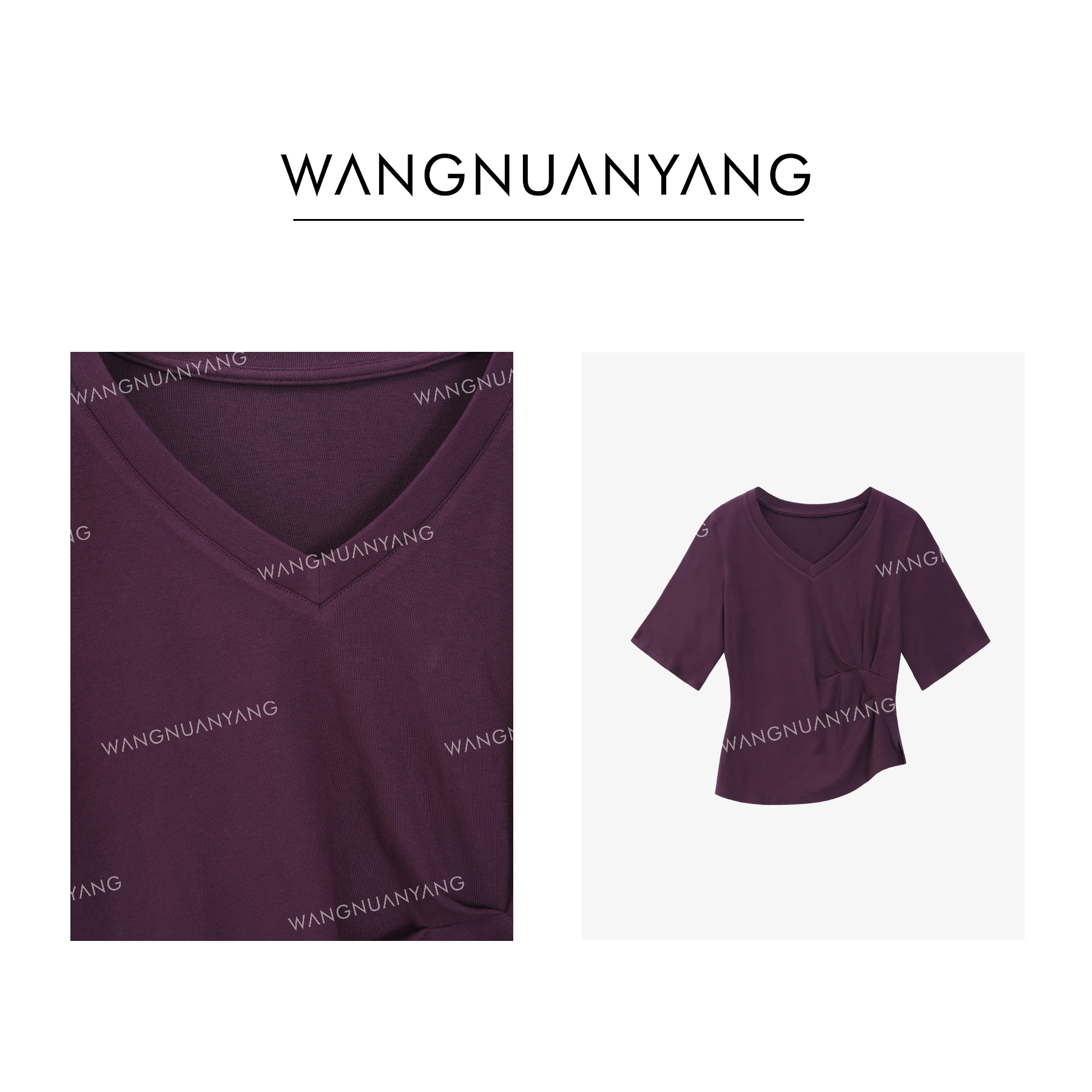 【王暖阳】显瘦刚需|夏季V领荡修遮肉显瘦侧腰收皱针织短袖