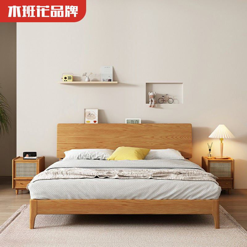 木班花轻奢家用简约单人北欧日式大床中式出租房主卧室经济型储物