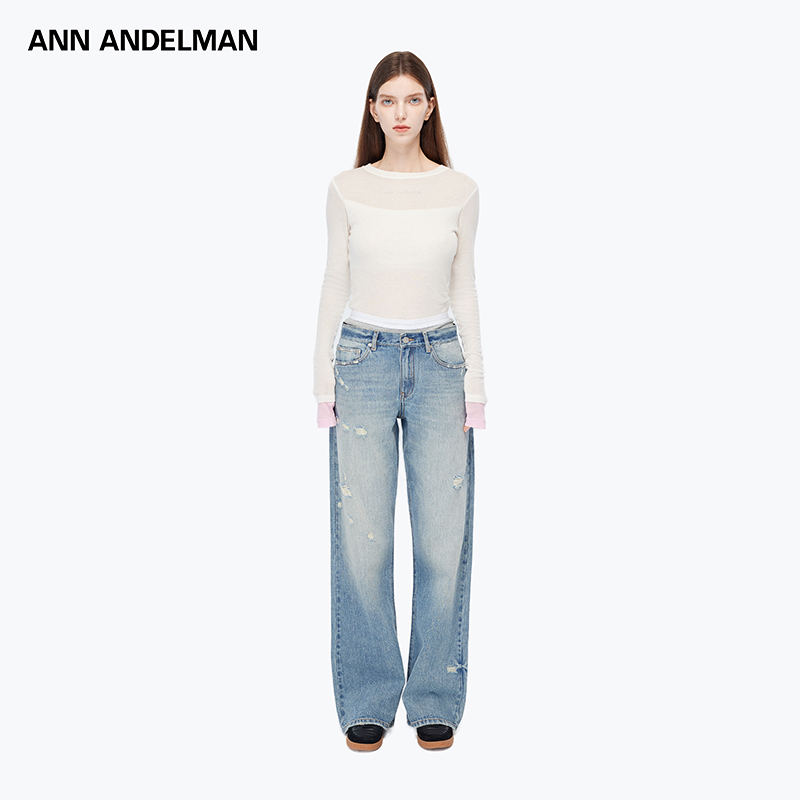 ANN ANDELMAN 2025新品皮肤T罩衫女夏季圆领修身长袖上衣