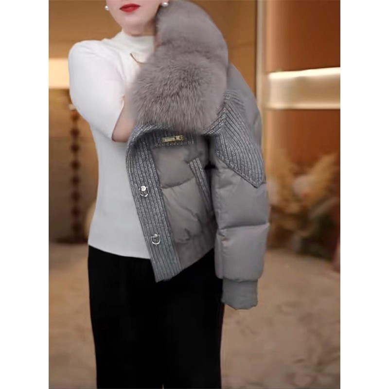 高级感彩格气质毛领保暖短款棉服女2025冬季新款时尚优雅大气外套