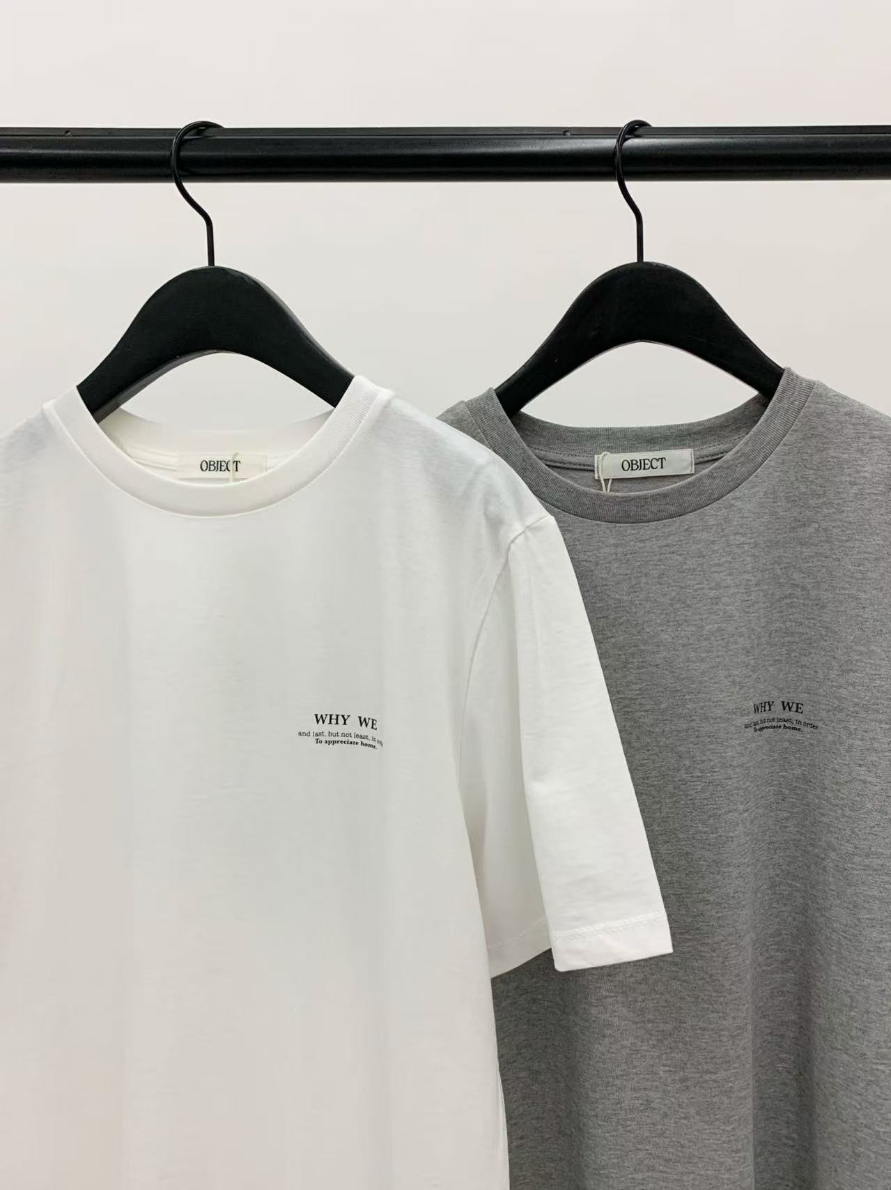 喜喜家OBJECT字母半袖白/灰色