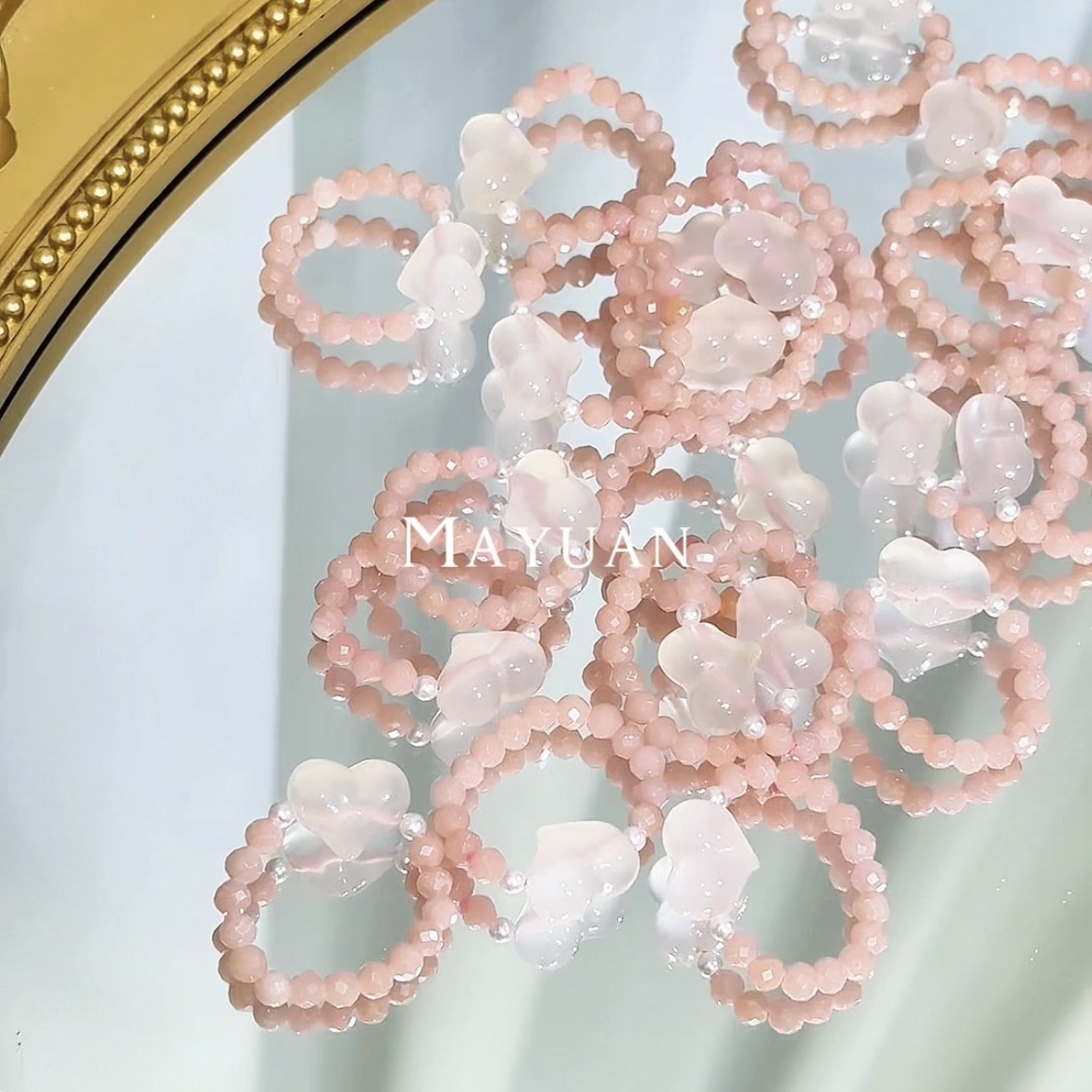 【粉澳宝桃心】天然钻切粉澳宝荔枝冻桃心DIY设计手串多样性发
