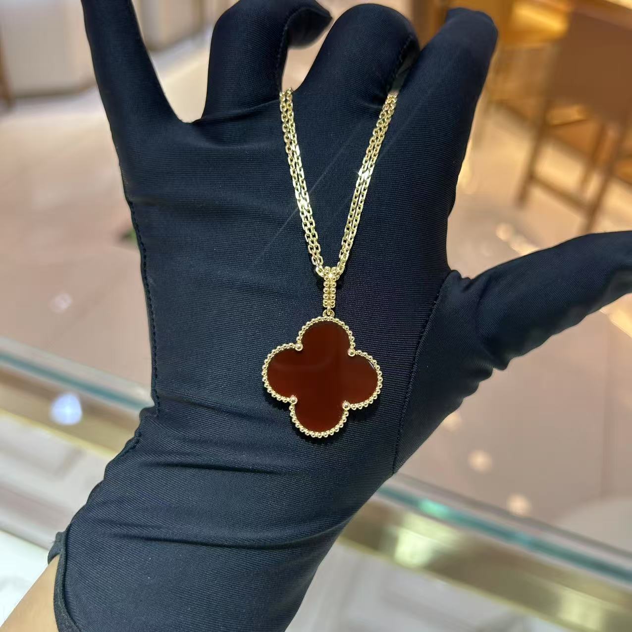 [金恒珠宝]18K金  26mm红玛瑙大花项链  浅金黄 （48小时鉴赏期）