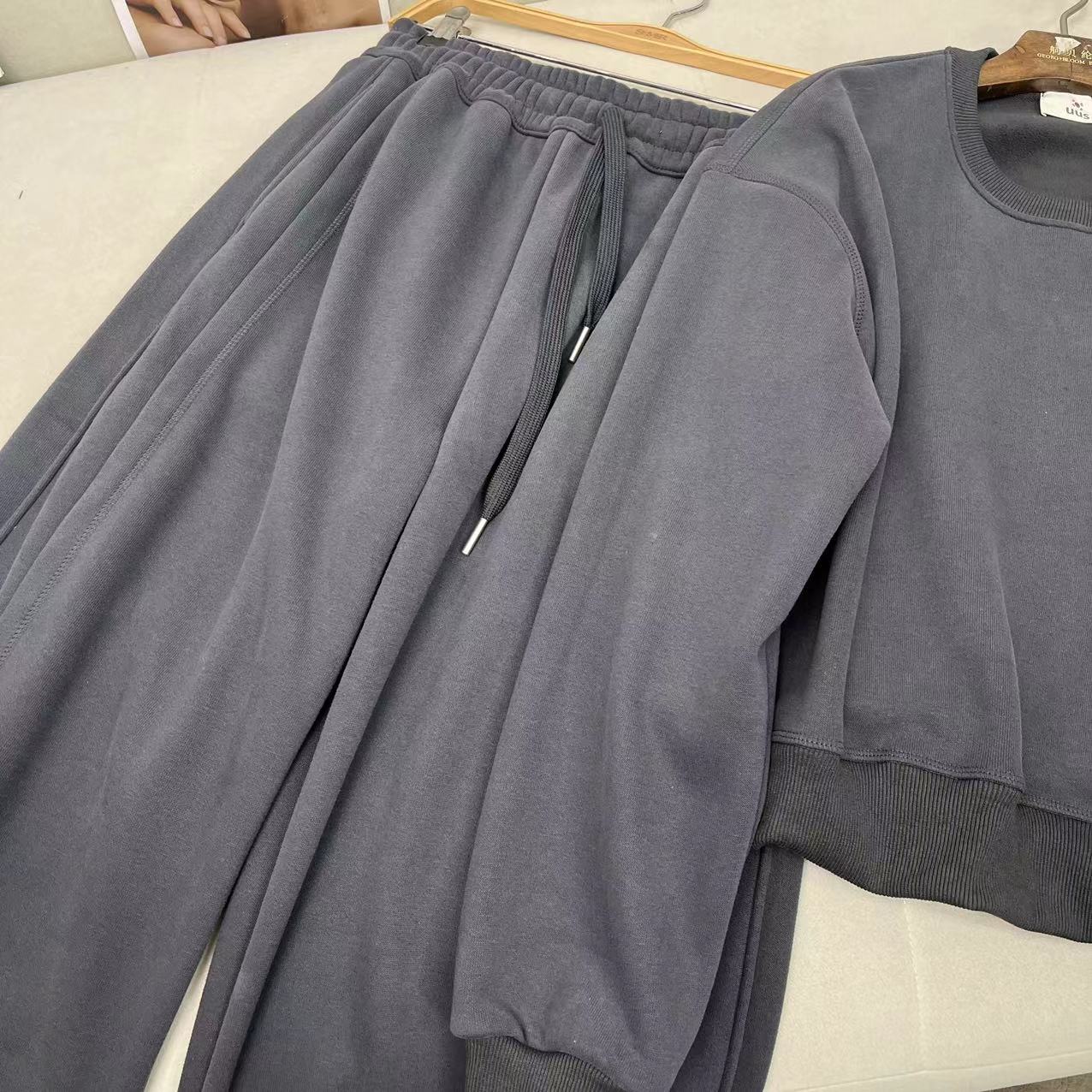 冬季新款休闲百搭加绒加厚卫衣套装H1073