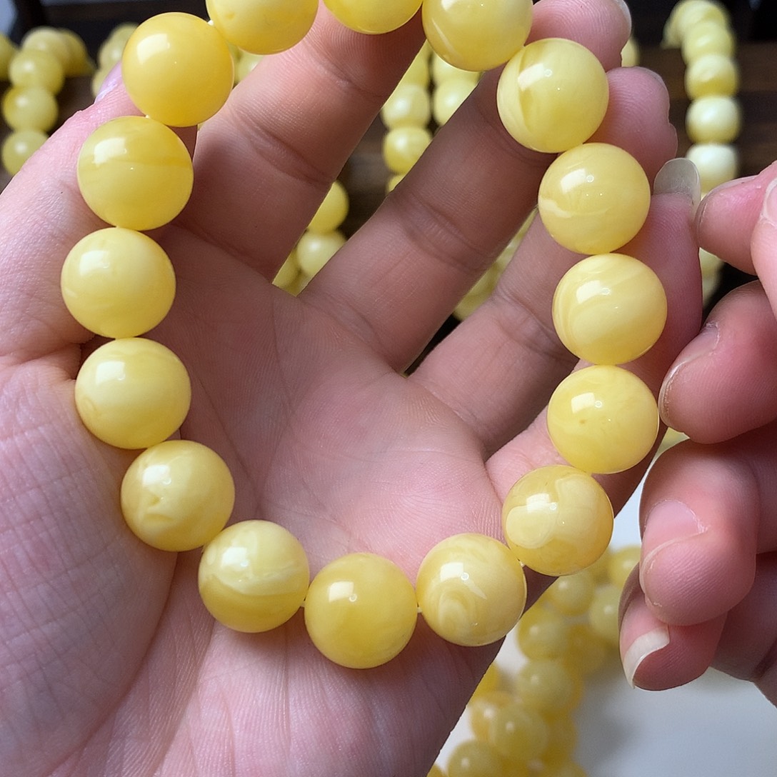 蜜蜡未镶嵌手链俄料精工飘花圆珠
