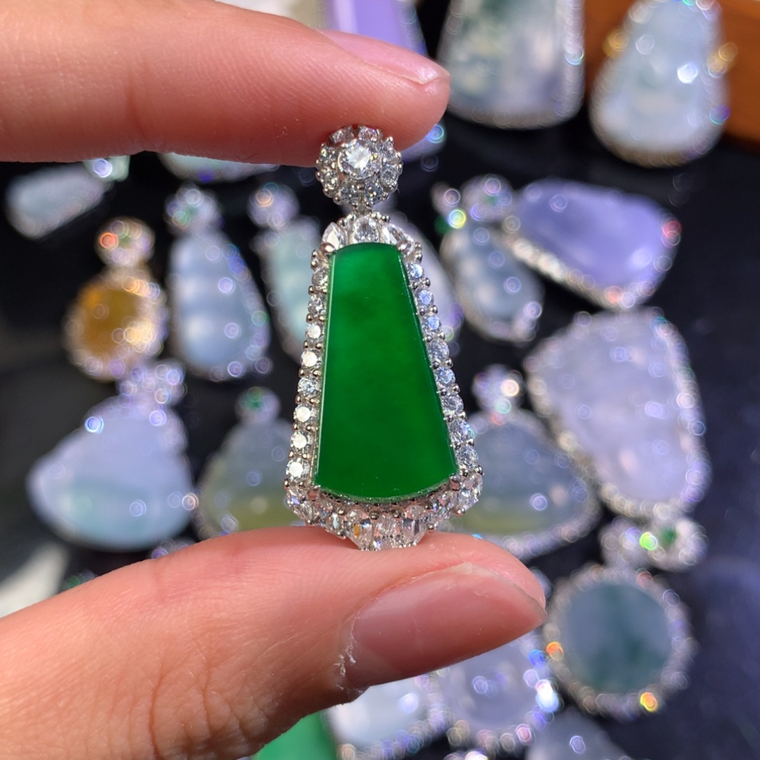 竹***君翡翠银S925镶嵌吊坠(不含链)