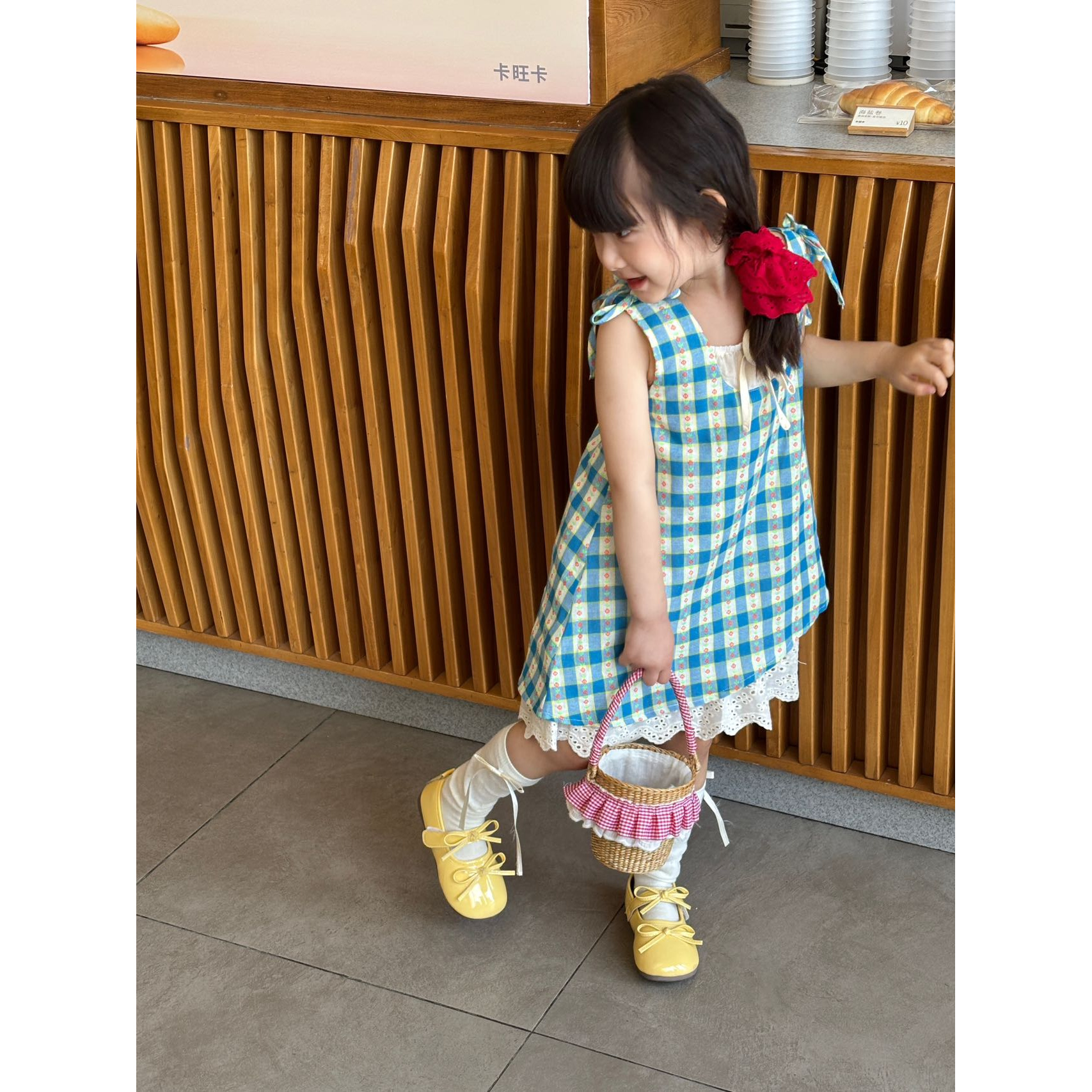 【055】童装女童连衣裙夏季2025新款洋气儿童蓝色格子小香风公主裙