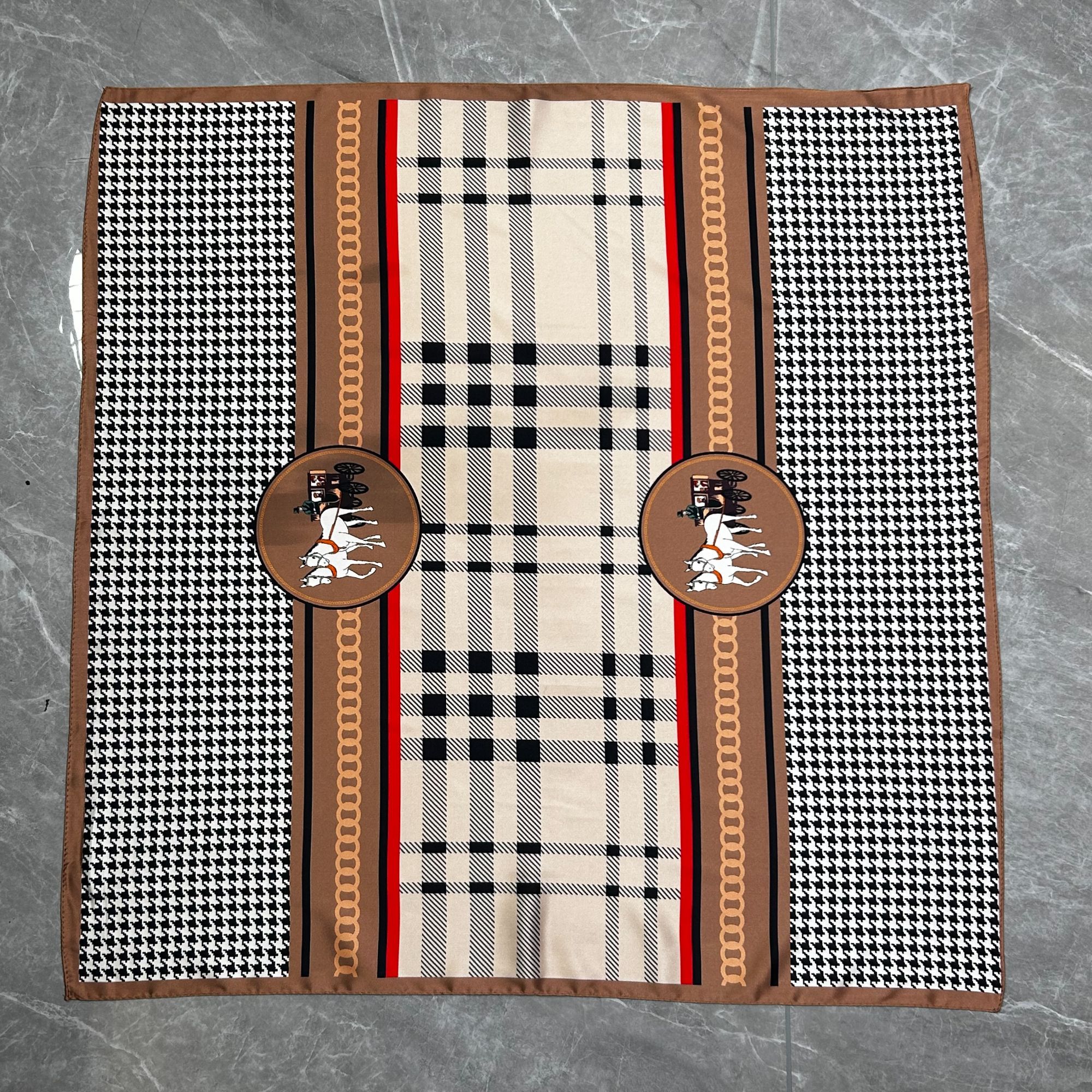 （英伦格子马车）弹力醋酸缎65*65左右方巾