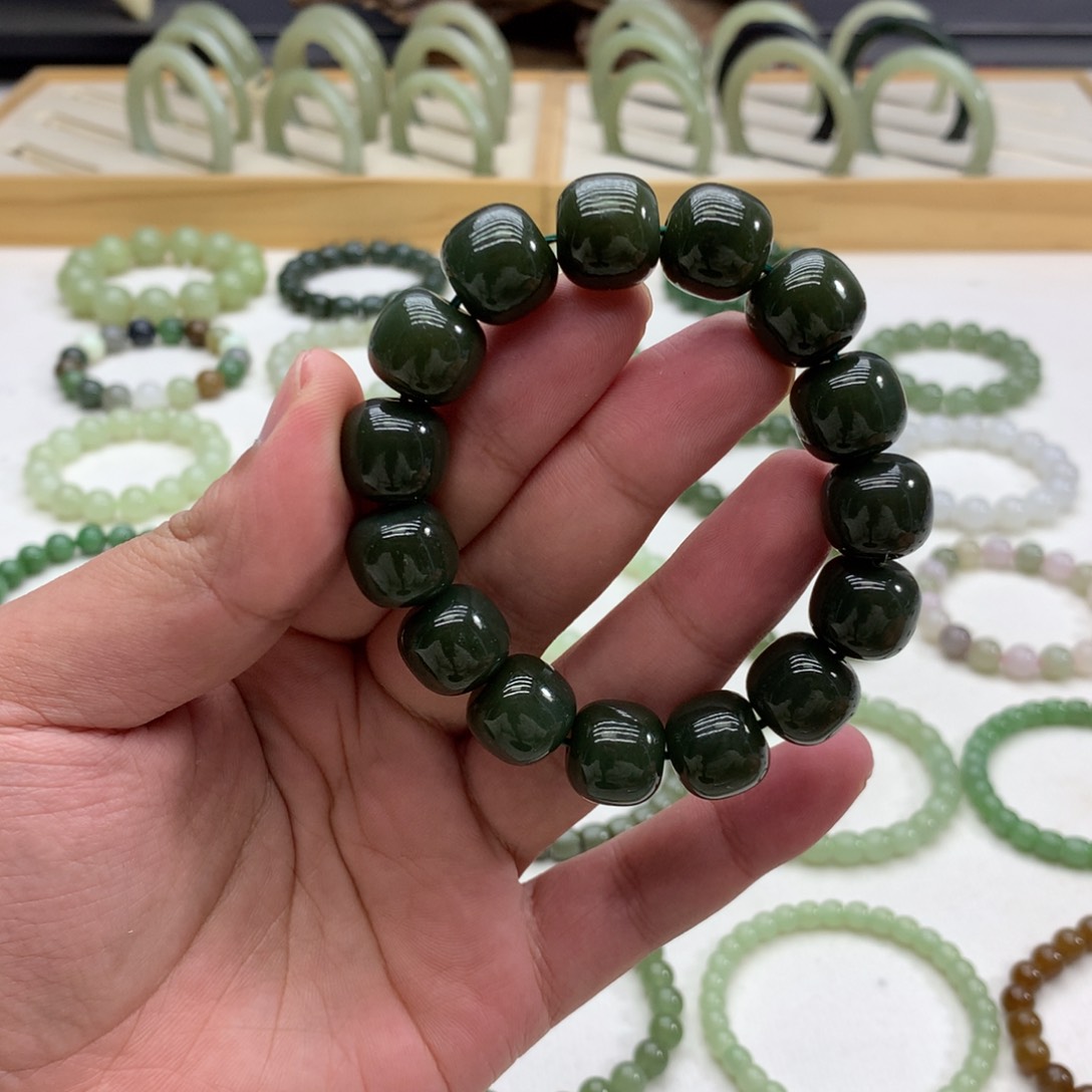 和田玉手串（青黄口14）未镶嵌