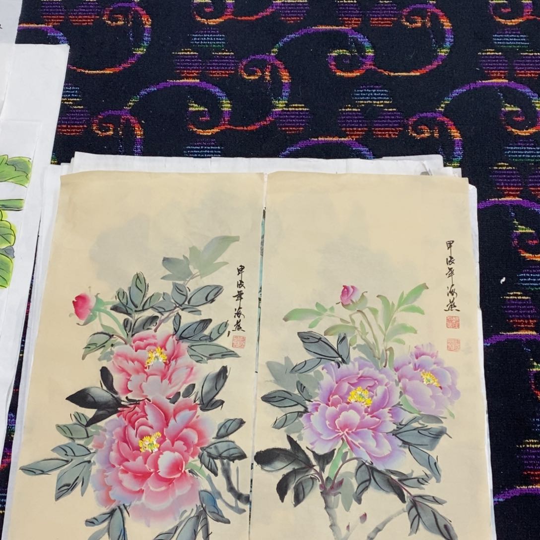 国画国画花鸟四尺四开两张魏海燕琪