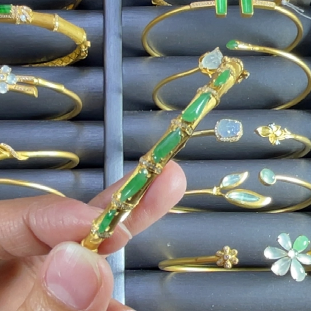 翡翠银S925镀金镶嵌手镯