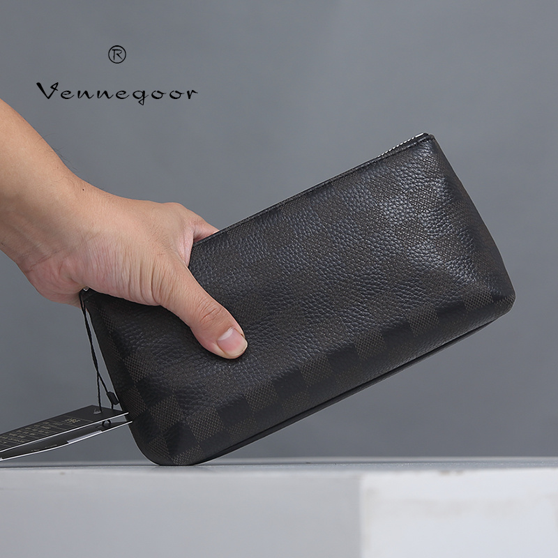 直播间22号-DK01-头层牛皮软牛皮棋盘格雕刻手包大容量真皮手拿包