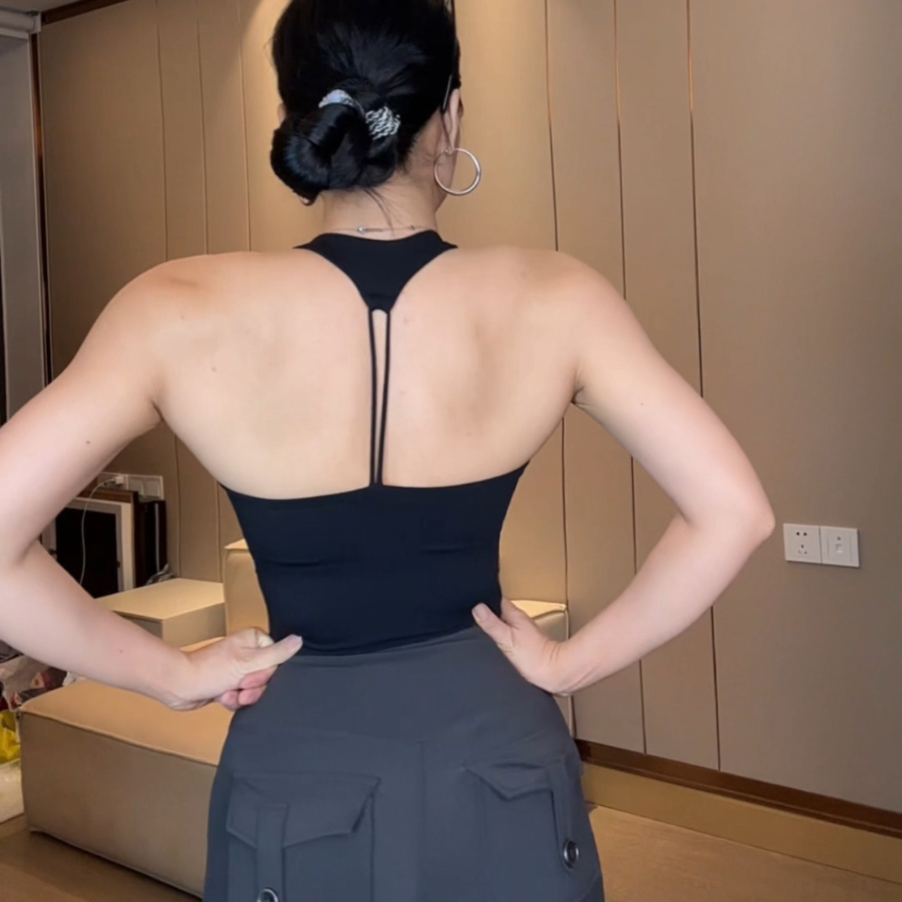 半月式背心上衣女带胸垫免穿内衣腰部抽褶紧身显瘦普拉提运动背心