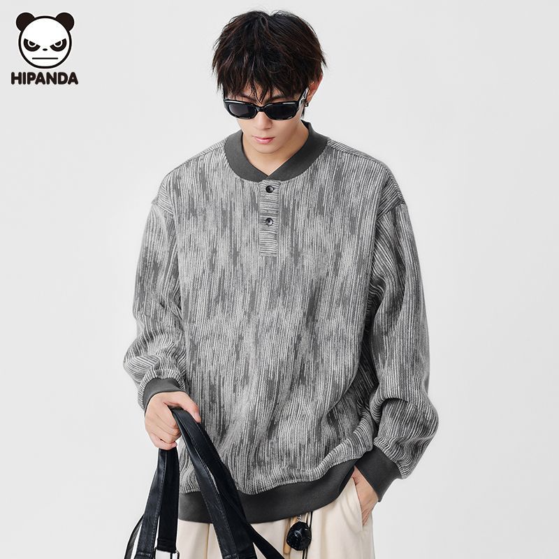 Hi Panda长袖卫衣男装重磅美式秋季新款宽松复古百搭休闲针织上衣