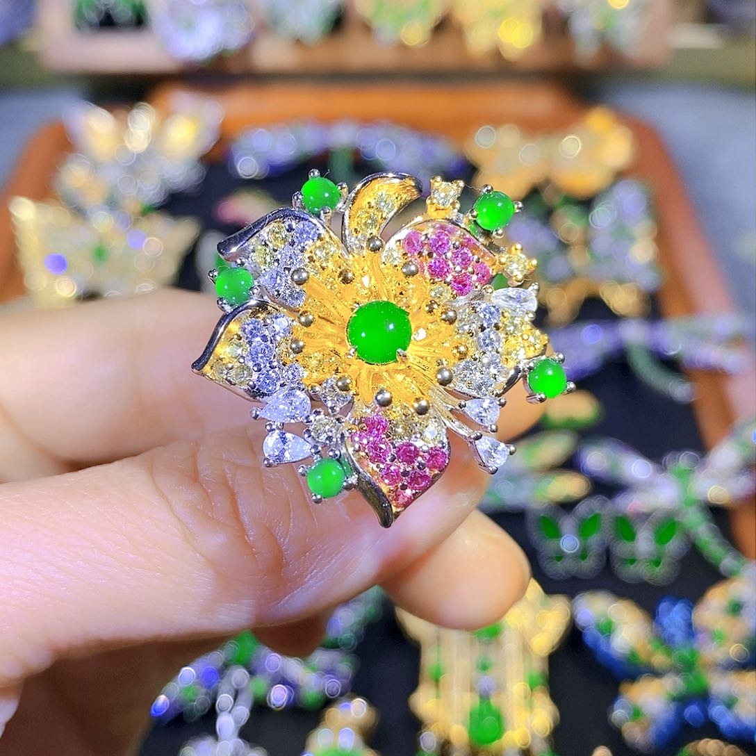 吊坠(不含链)银S925镶嵌翡翠