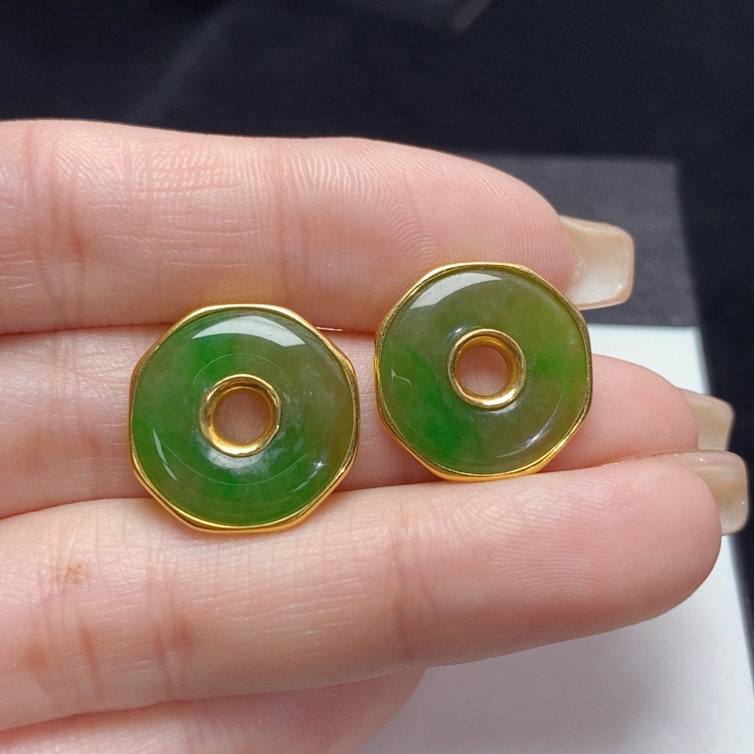 翡翠耳饰18K金镶嵌甜甜圈