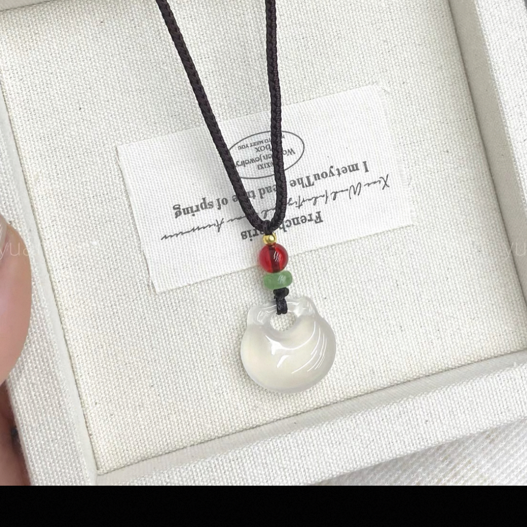 玛瑙冰透小胖福元宝锁吊坠可爱项链礼物