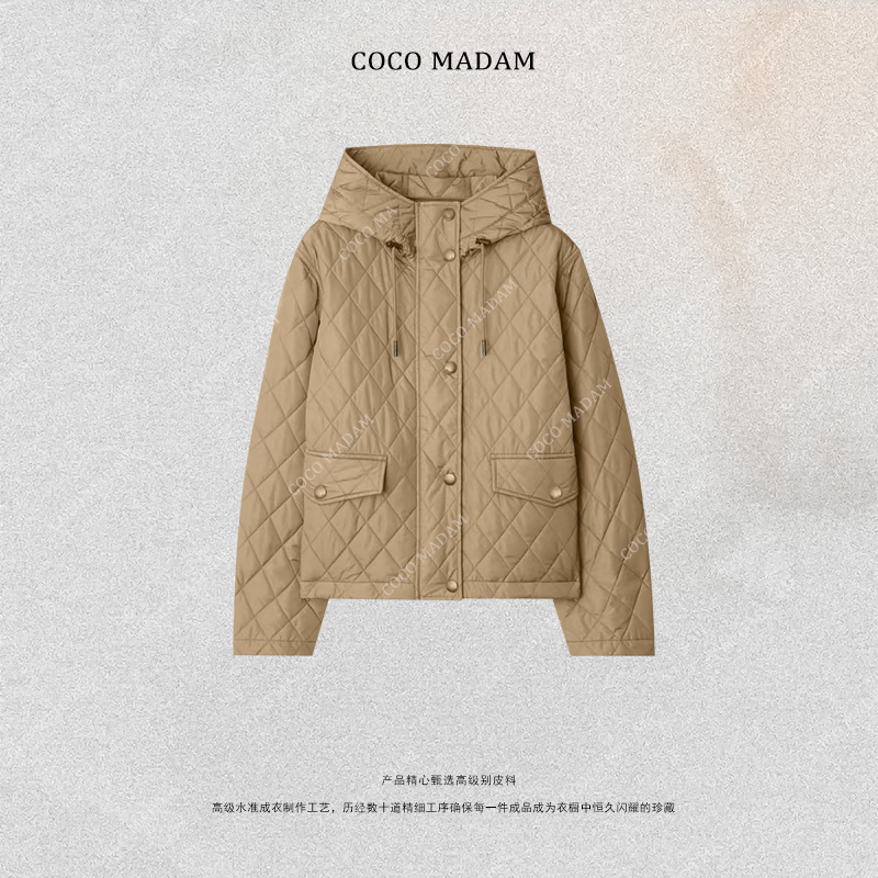 NIUNIU ·T-2033 时尚外套菱格纯色连帽短外套