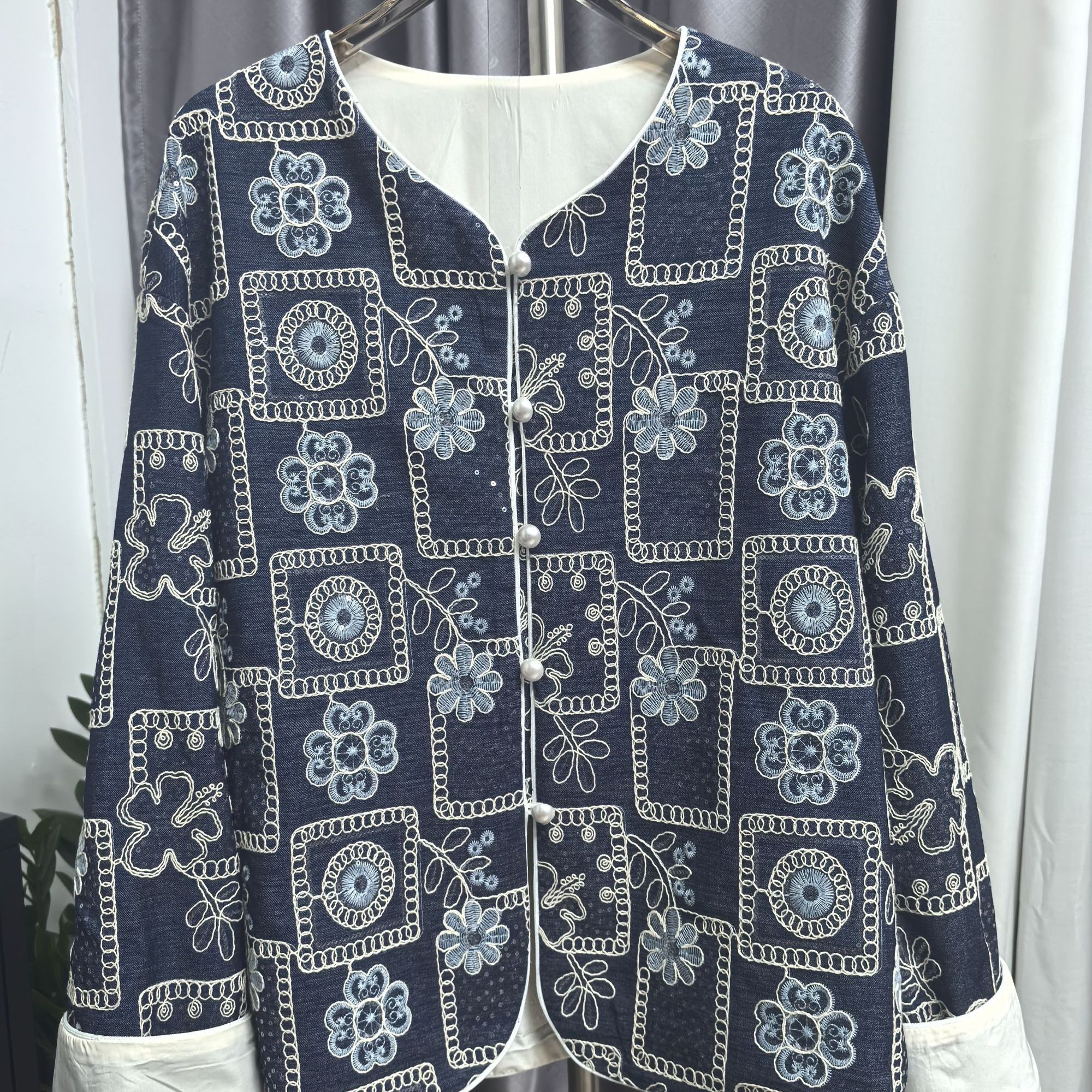 刺绣亮片牛仔外套女2025春季蝙蝠袖气质百搭宽松洋气套装