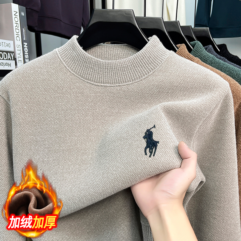 【一体绒】雪貂绒毛衣男士半高圆领加绒加厚保暖上衣冬季针织打底衫
