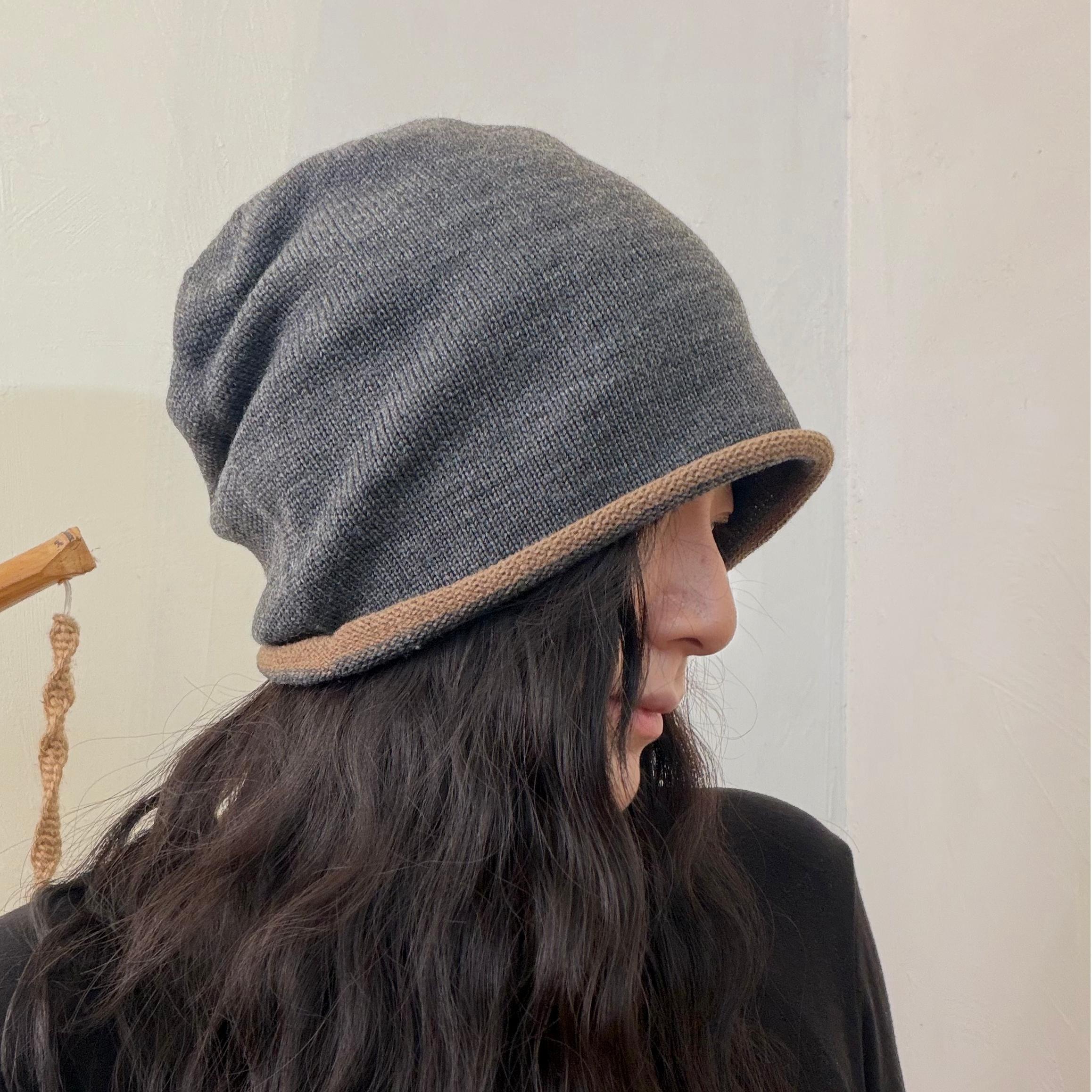 【半奏】冬季新款休闲极简风卷边撞色氛围感针织冷帽头围大小均可戴