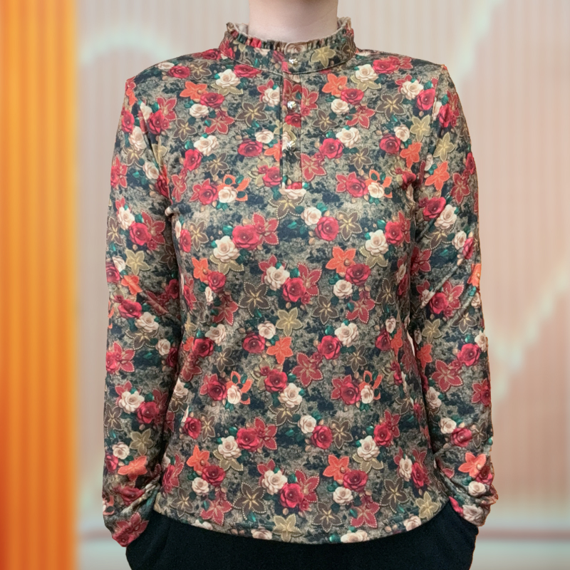 妈妈装秋冬打底衫洋气中老年双面绒小衫长袖加绒T恤碎花上衣冬季