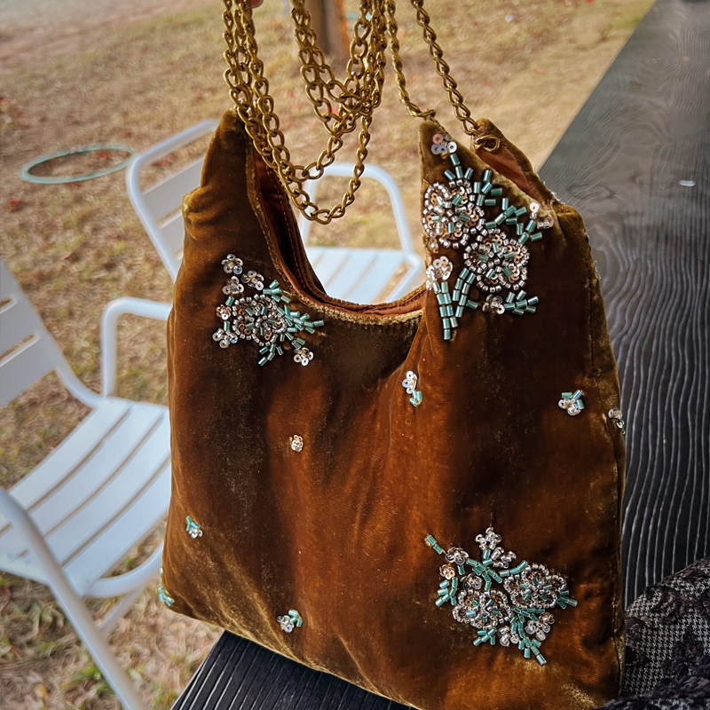 《流金岁月》单肩包原创设计真丝丝绒包包重工刺绣国风新中式手拎包