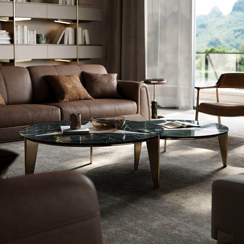 法斯登堡轻奢天然大理石普拉达绿奢石茶几新款家用现代客厅茶几